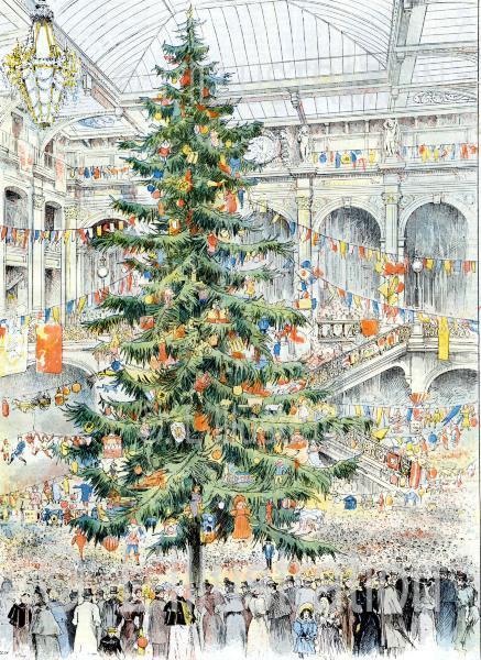 L'arbre de Noël des Grands Magasins du Louvre, aquarelle de Fraipont, 1893.