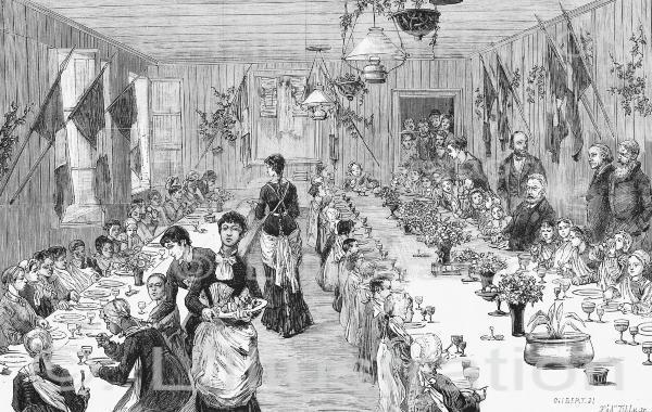 Banquet offert par Victor Hugo aux enfant pauvres de Veules-en-Caux, gravure d'après un dessin de Gilbert, 1882 Banquet offert par Victor Hugo aux enfant pauvres de Veules-en-Caux, gravure d'après un dessin de Gilbert, 1882
