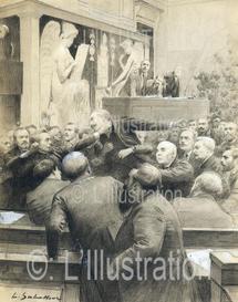 Affaire Dreyfus à la Chambre des députés, rixe entre Albert Sarraut et et M. Pugliesi-Conti, dessin de Sabattier, 1906. Affaire Dreyfus à la Chambre des députés, rixe entre Albert Sarraut et et M. Pugliesi-Conti, dessin de Sabattier, 1906.