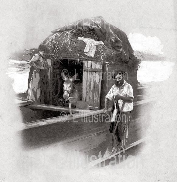 L'équipage d'une péniche sur le Canal de Briare, 1897. L'équipage d'une péniche sur le Canal de Briare, 1897.
