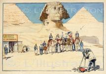 Touristes devant le Sphinx de Giseh, aquarelle de Scott, 1901.