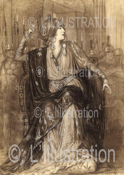 Sarah Bernhardt dans Athalie, dessin de Simont, 1920. Sarah Bernhardt dans Athalie, dessin de Simont, 1920.