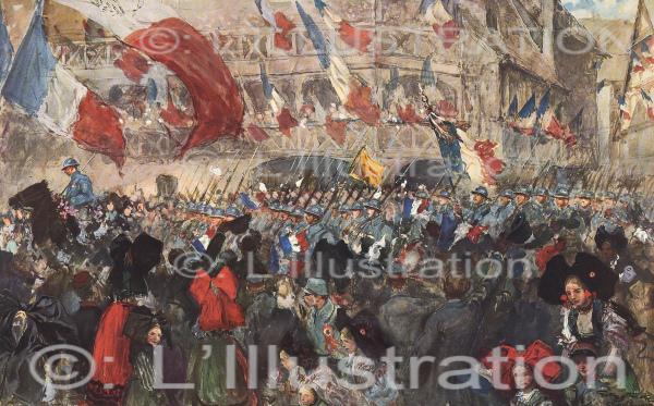 La quatrième armée française à Strasbourg, aquarelle de Scott, 1918. La quatrième armée française à Strasbourg, aquarelle de Scott, 1918.