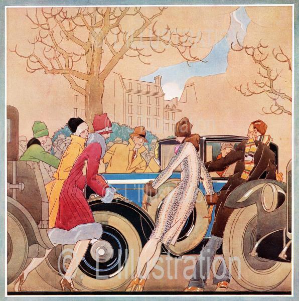 La panne ou la chauffeuse embarrassée, aquarelle de Vincent, 1927. La panne ou la chauffeuse embarrassée, aquarelle de Vincent, 1927.