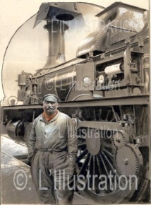 Un cheminot devant le compteur-enregistreur de vitesse de sa locomotive, 1898