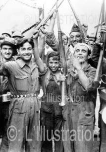 Les miliciens républicains avec une jeune fille près du front de l'Aragon, 1936