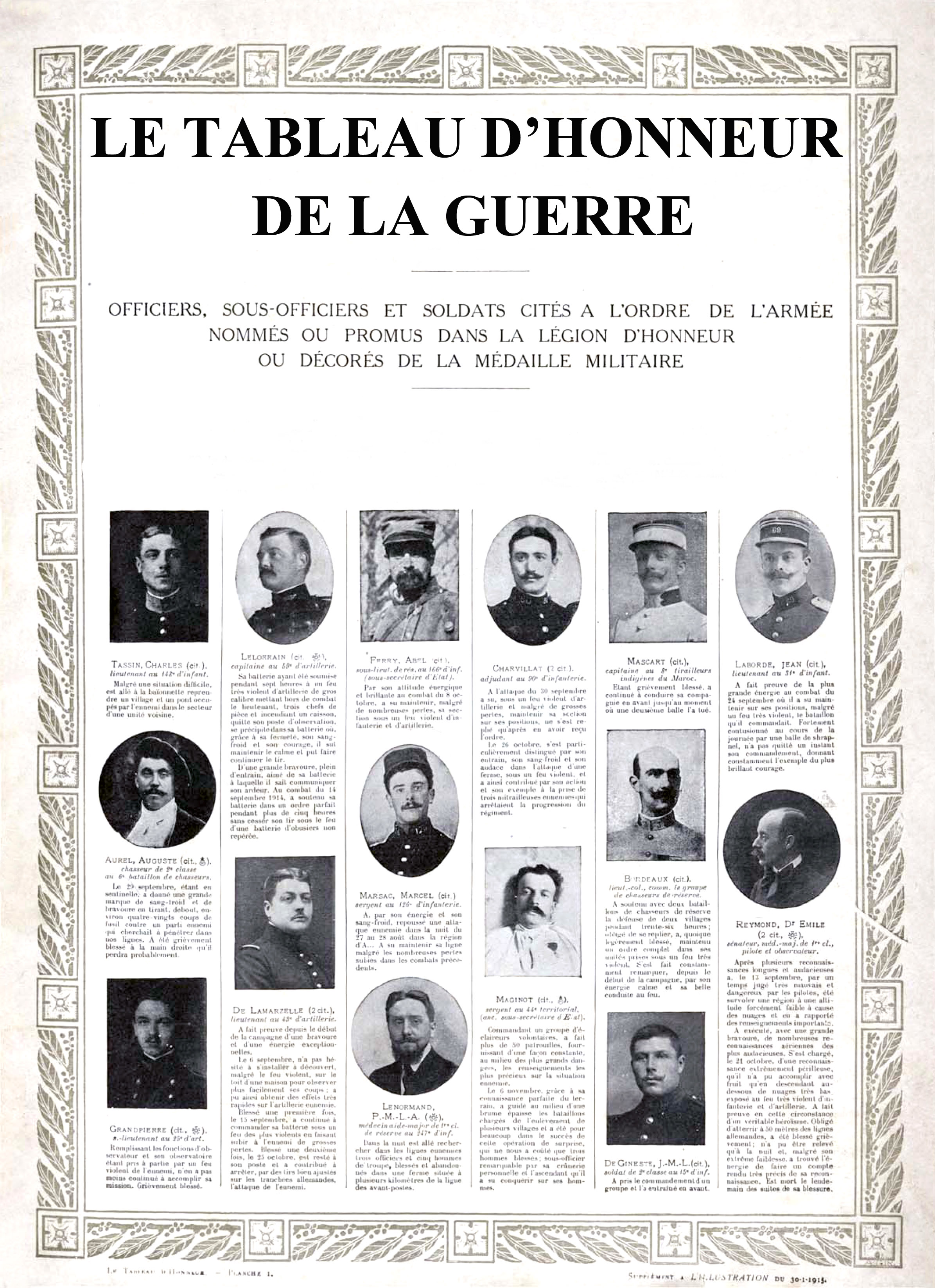 Tableau d'Honneur de la Première Guerre Mondiale de L'Illustration Tableau d'Honneur de la Première Guerre Mondiale de L'Illustration